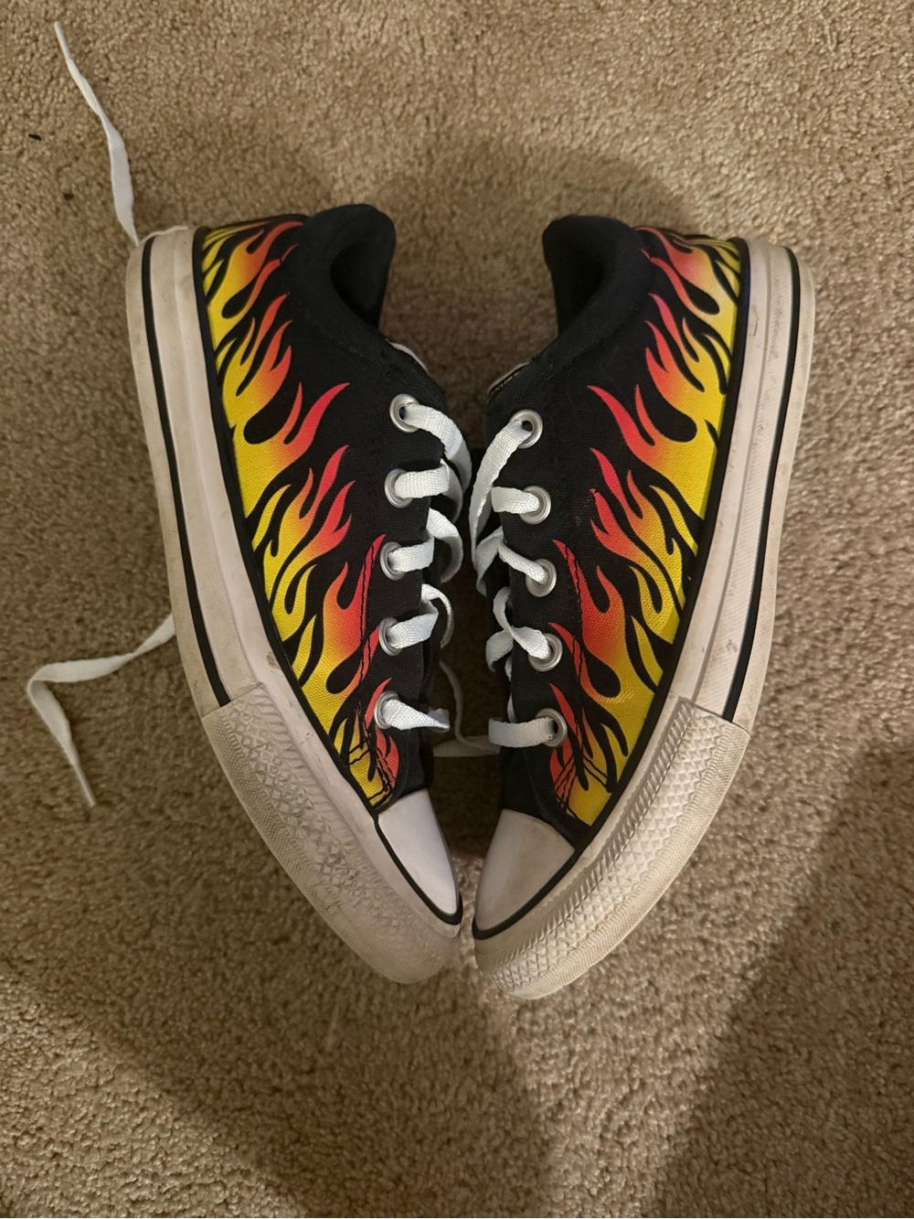 CONVERSE All Star Black Sneakers w/ Flames Shoes Kids Youth Sz 4